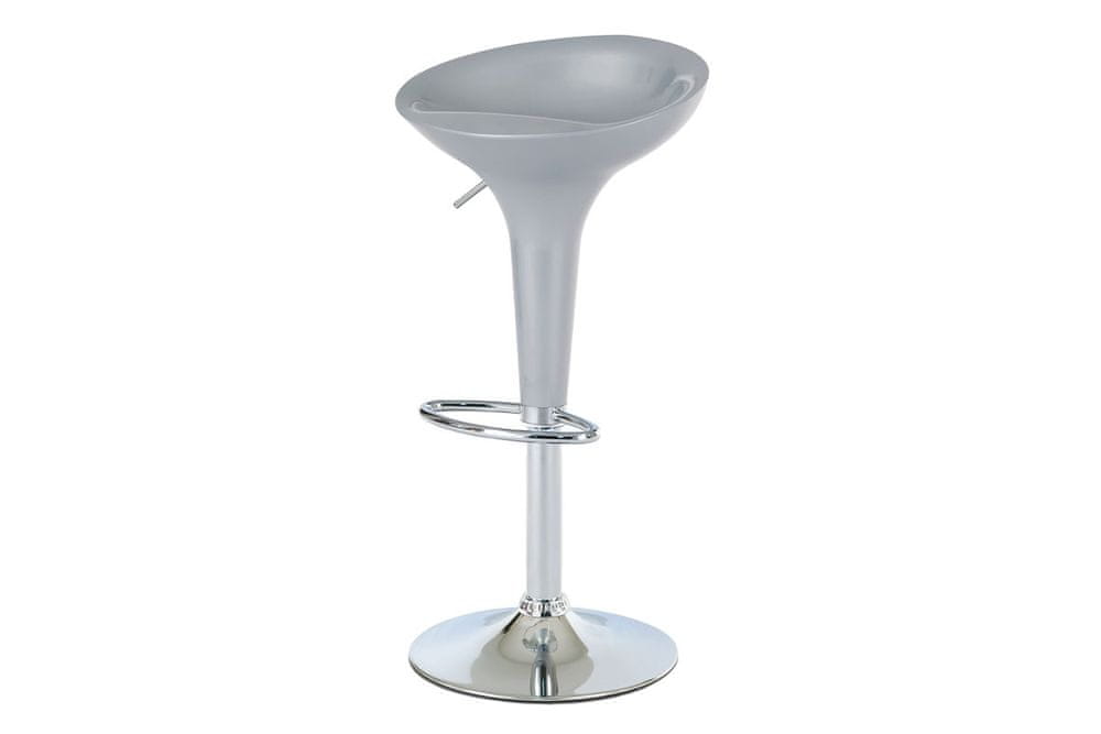 Autronic Barová stolička, strieborný plast, chrómová podnož, výškovo nastaviteľná AUB-9002 SIL